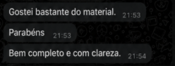 Gostei bastante do material. Parabéns. Bem completo e com clareza.